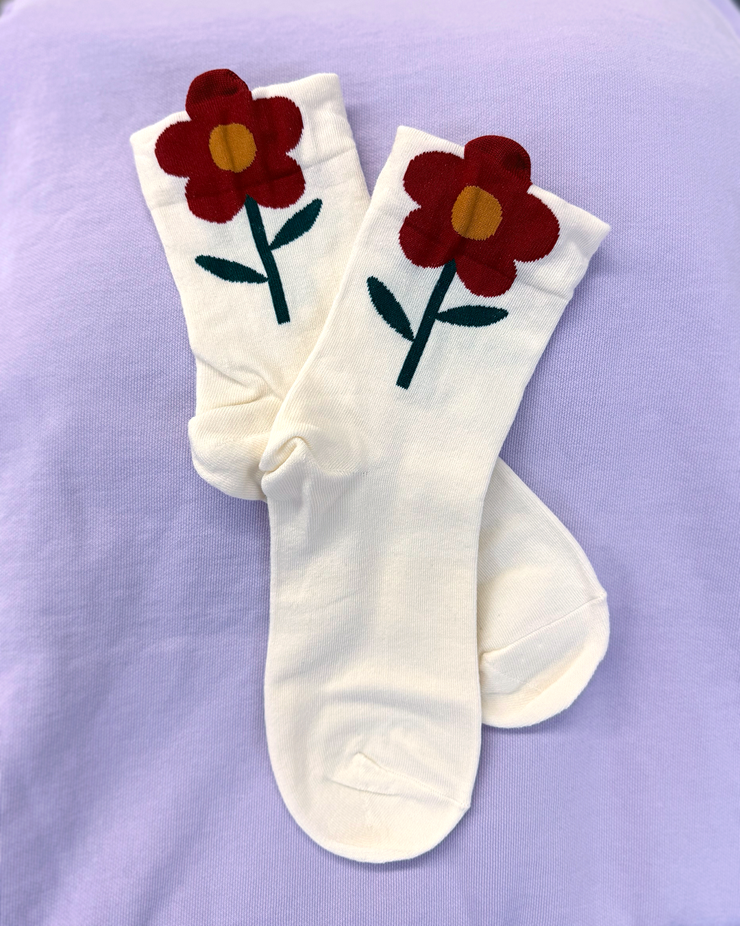 Blooming Red Flower Crew Socks