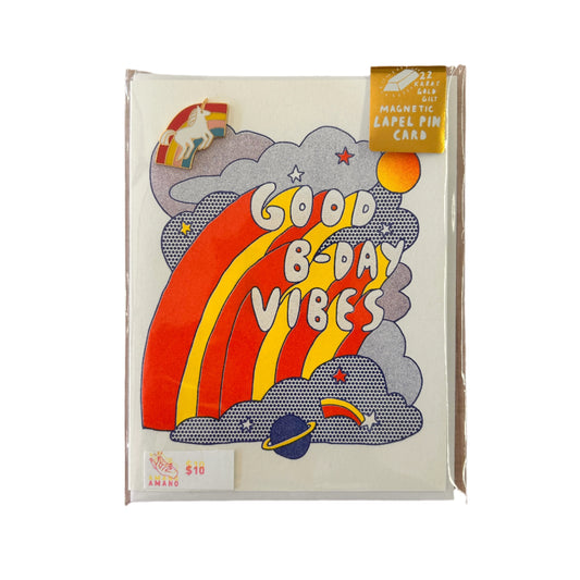 Good B-day Vibes Risograph Card w/ Magnetic Lapel