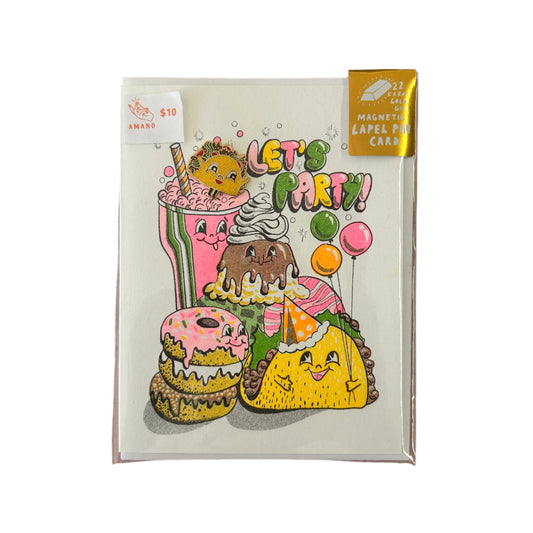 Let's Party! Risograph Card w/ Magnetic Lapel