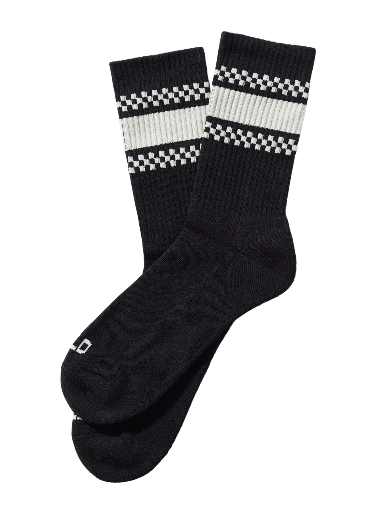 Checkerboard Striped Crew Socks (Black)