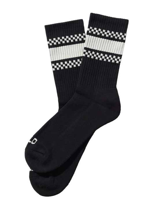 Checkerboard Striped Crew Socks (Black)