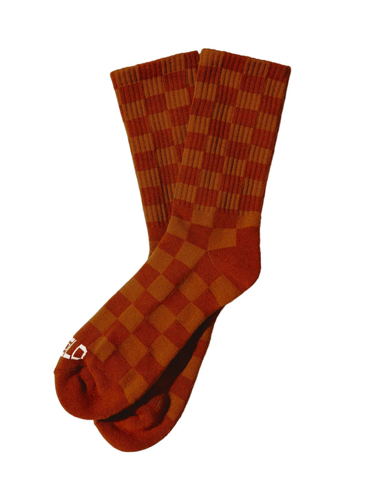 Tonal Checkerboard Crew Socks (Rust, tonal)
