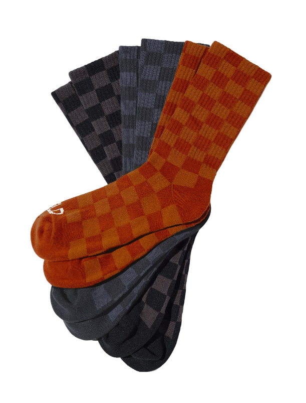 Tonal Checkerboard Crew Socks (Rust, tonal)