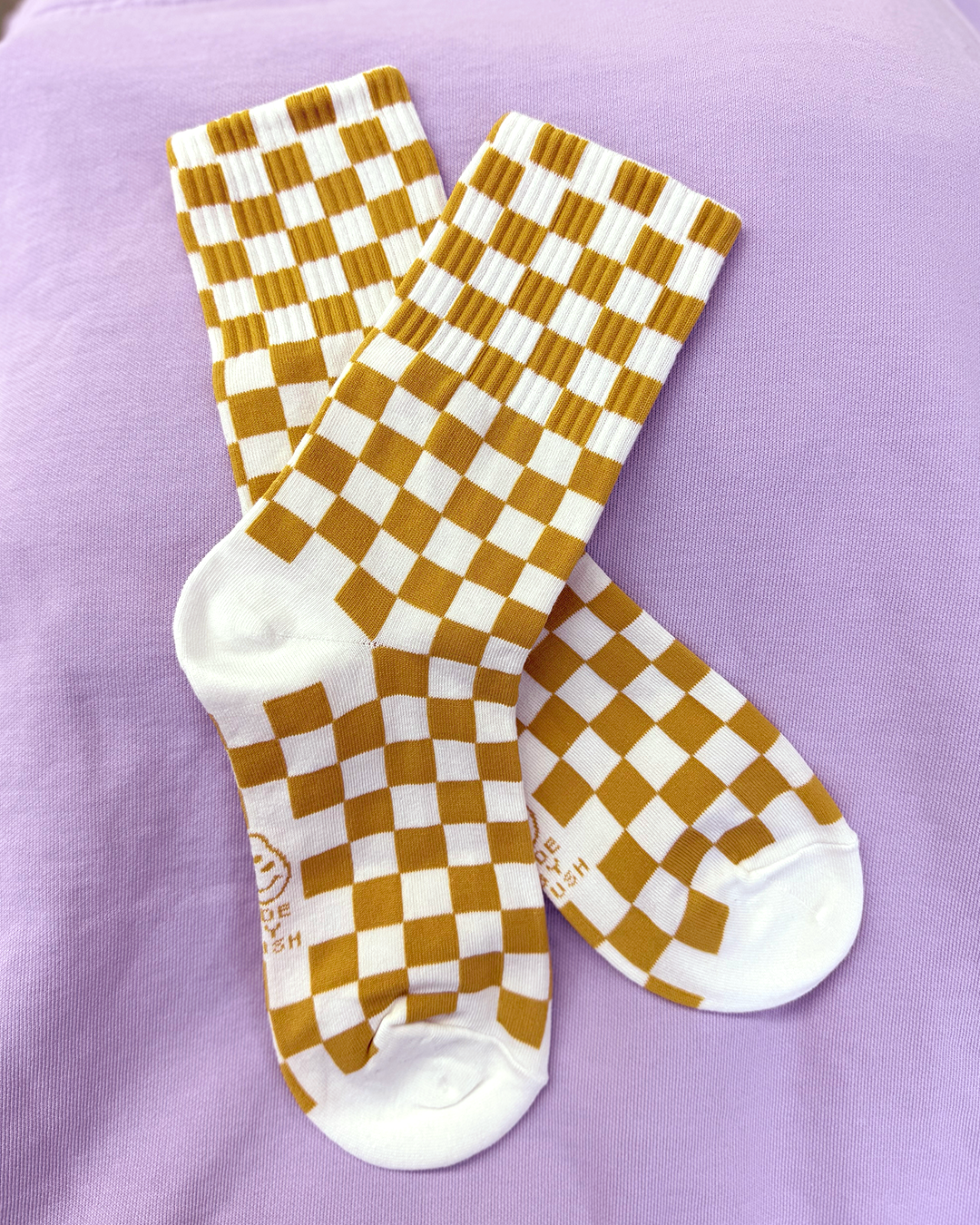 Gold Checker Crew Socks
